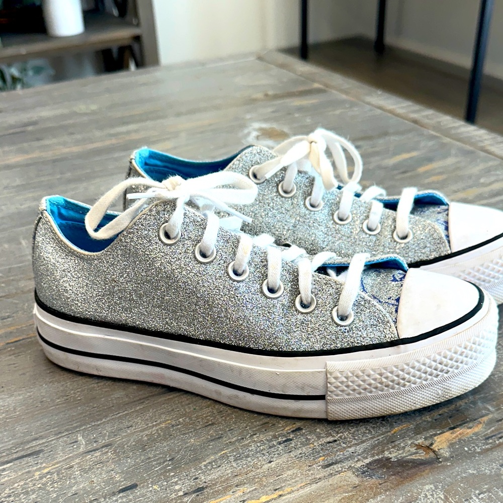 Silver Glitter platform Converse
